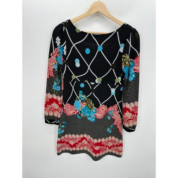 Funky People Sweater Dress Medium Floral Printed Long Sleeve Knit Knee Length - Picture 2 of 7